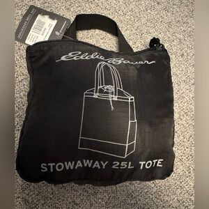 NWT Eddie Bauer Stowaway 25L Cinch Ripstop Nylon Tote in Onyx (black)